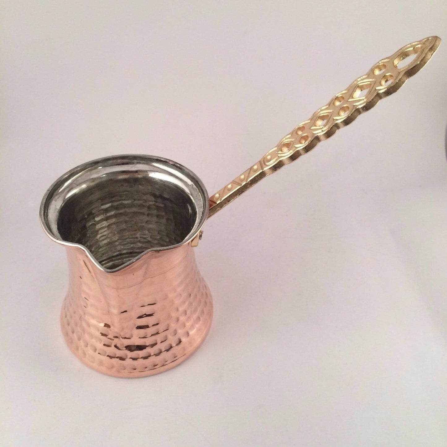 Turkish Copper width Iron Handle Handmade Coffee Pot Coffee Maker Cezve XL.